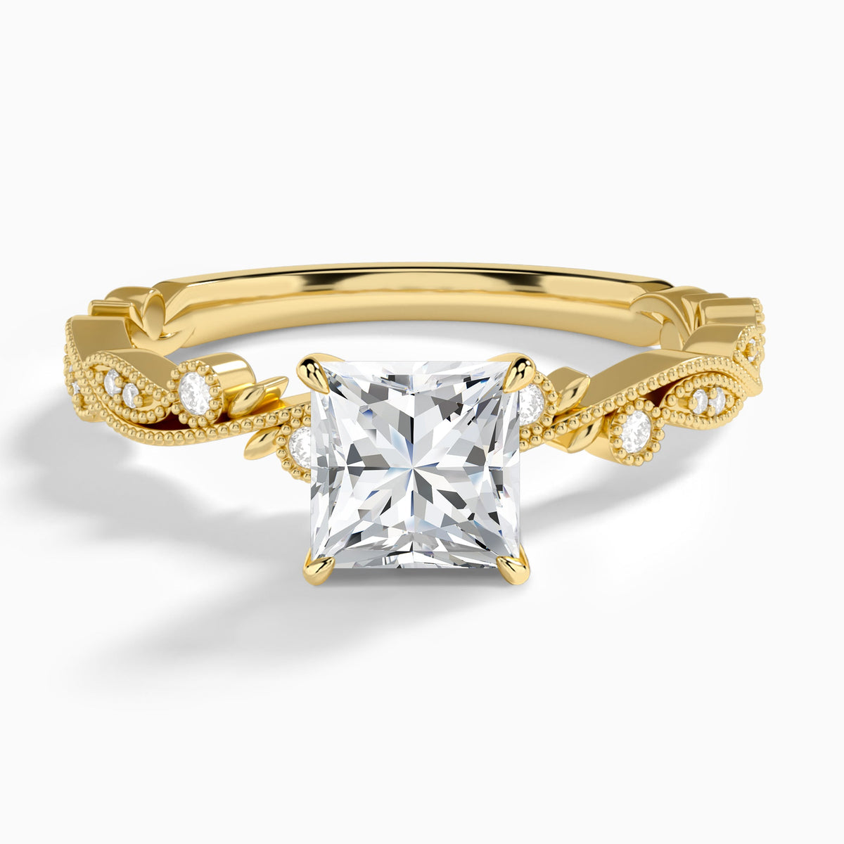 Princess Selena Lab Grown Diamond Engagement Ring In 14K Yellow Gold - Lucenjuri