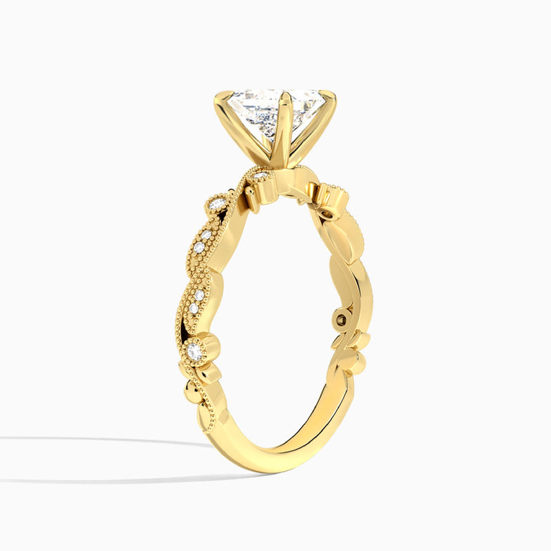 Princess Selena Lab Grown Diamond Engagement Ring In 14K Yellow Gold, Angle View