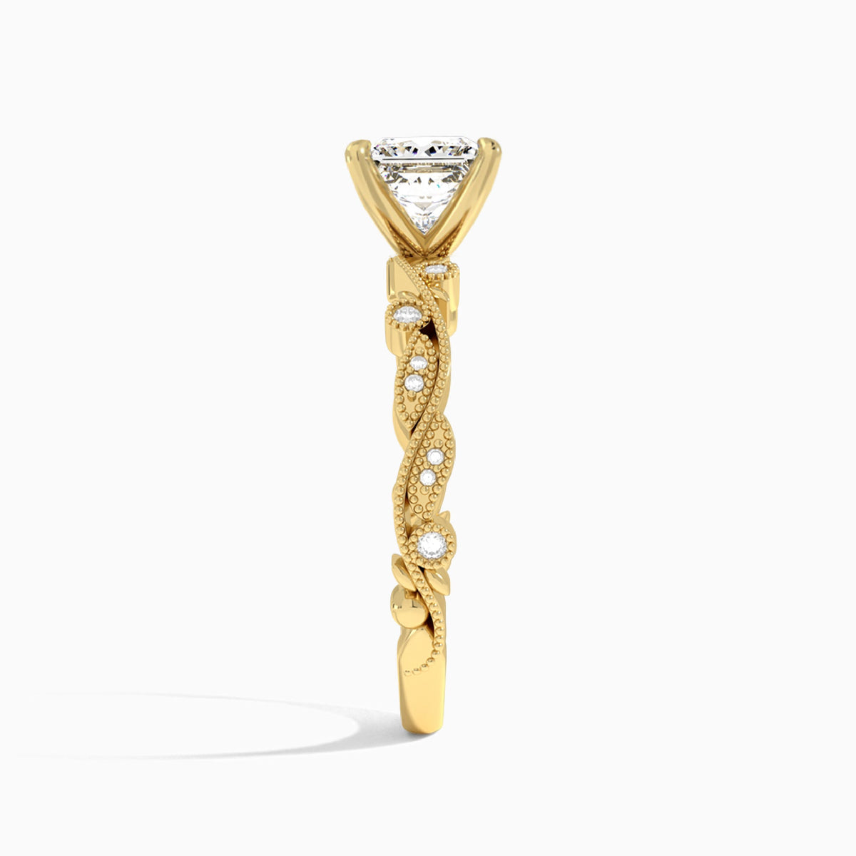 Princess Selena Lab Grown Diamond Engagement Ring In 18K Yellow Gold, Side View