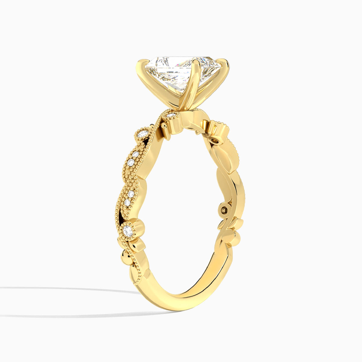 Radiant Selena Lab Grown Diamond Engagement Ring In 18K Yellow Gold, Angle View