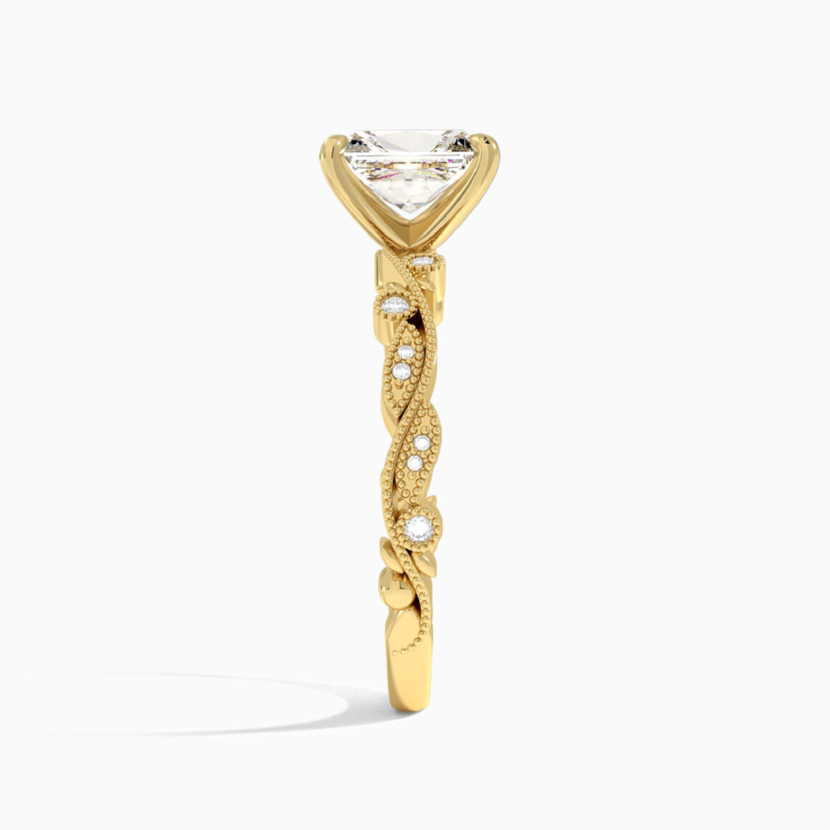 Radiant Selena Lab Grown Diamond Engagement Ring In 18K Yellow Gold, Side View