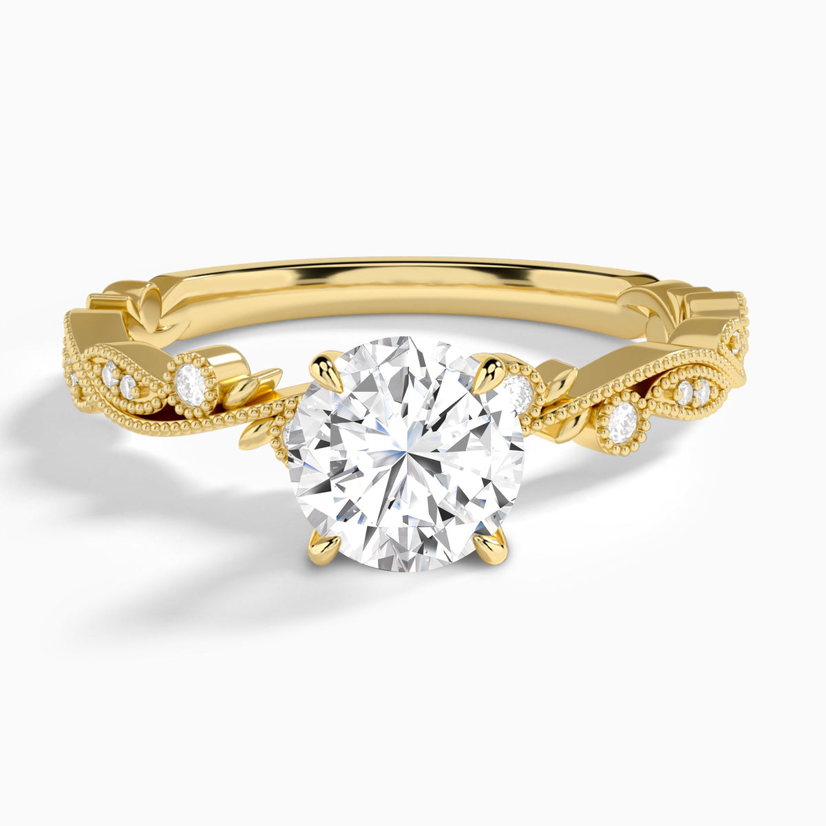 Round Selena Lab Grown Diamond Engagement Ring In 18K Yellow Gold - Lucenjuri