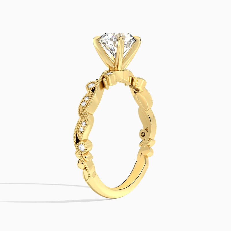 Round Selena Lab Grown Diamond Engagement Ring In 14K Yellow Gold, Angle View