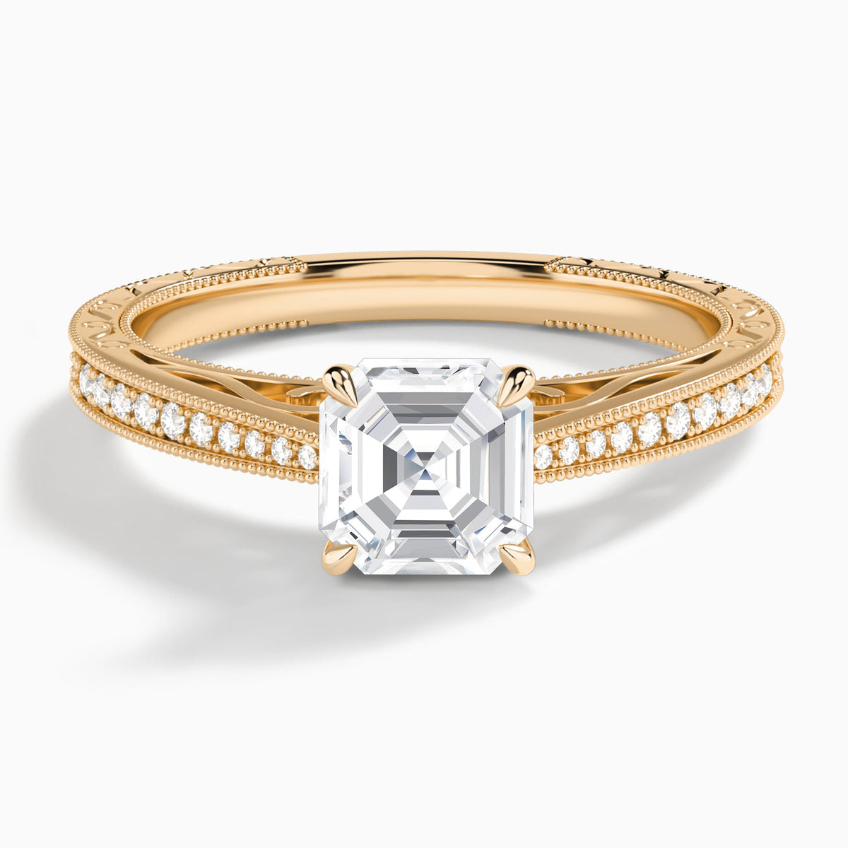 Asscher Engraved And Pavé Lab Grown Diamond Engagement Ring In 14K Rose Gold - Lucenjuri