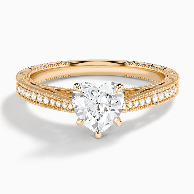 Heart Engraved And Pavé Lab Grown Diamond Engagement Ring In 14K Rose Gold - Lucenjuri