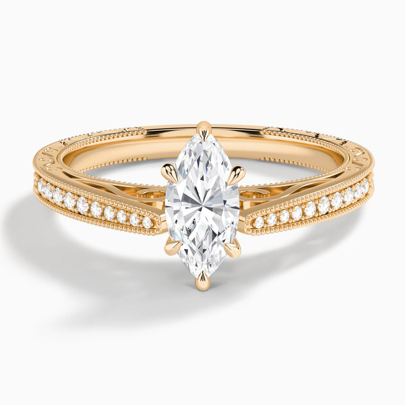 Marquise Engraved And Pavé Lab Grown Diamond Engagement Ring In 14K Rose Gold - Lucenjuri