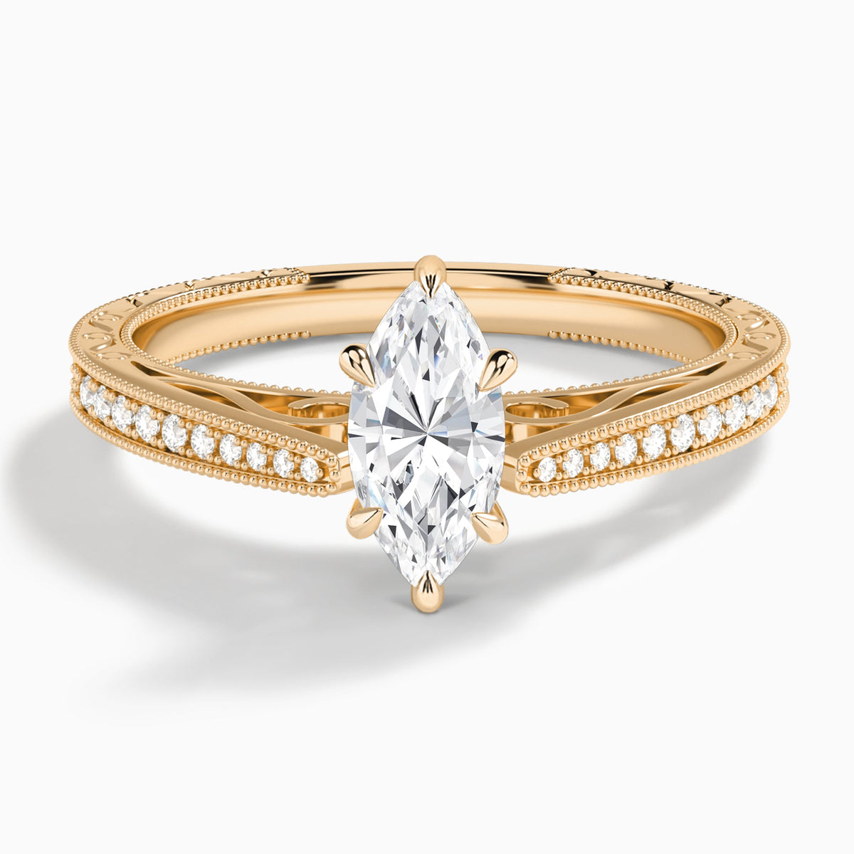 Marquise Engraved And Pavé Lab Grown Diamond Engagement Ring In 14K Rose Gold - Lucenjuri