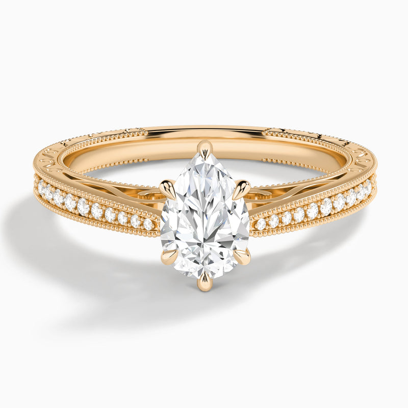 Pear Engraved And Pavé Lab Grown Diamond Engagement Ring In 14K Rose Gold - Lucenjuri