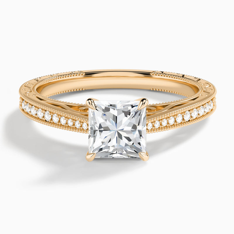 Princess Engraved And Pavé Lab Grown Diamond Engagement Ring In 14K Rose Gold - Lucenjuri