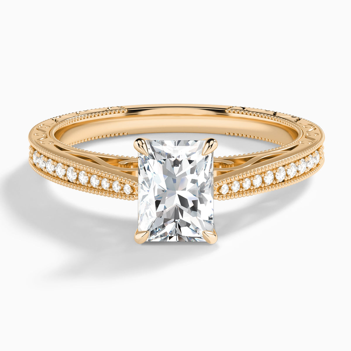 Radiant Engraved And Pavé Lab Grown Diamond Engagement Ring In 14K Rose Gold - Lucenjuri