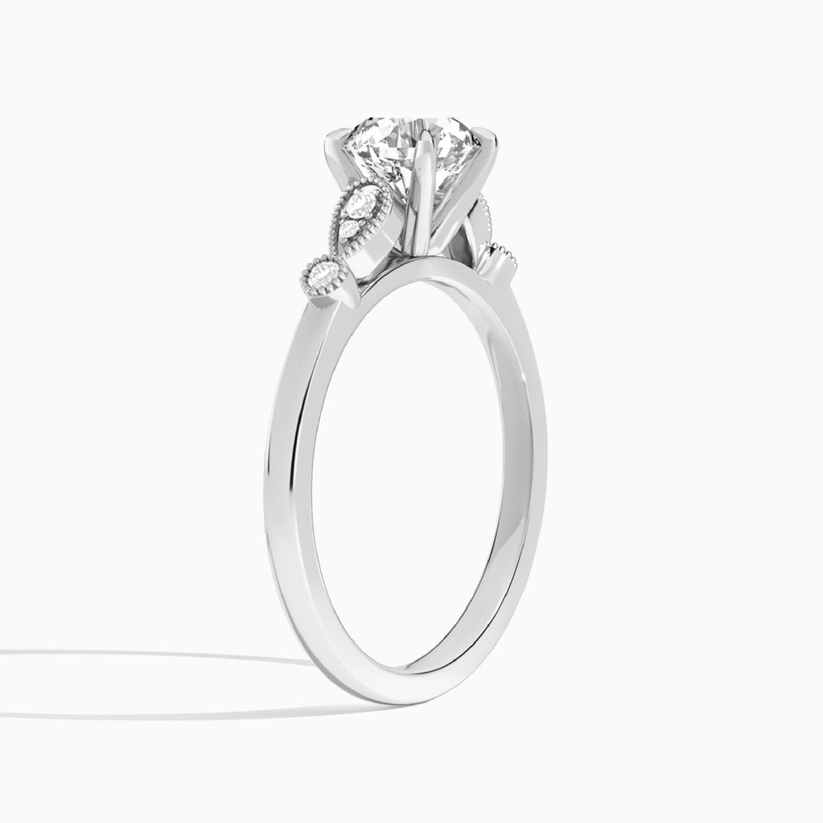 Round Ballad Lab Grown Diamond Engagement Ring In Platinum, Angle View