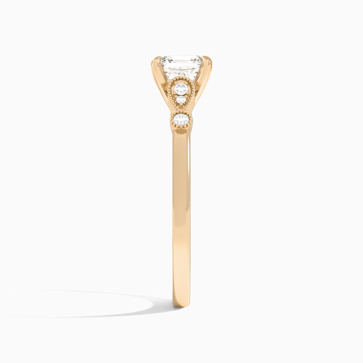 Asscher Ballad Lab Grown Diamond Engagement Ring In 14K Rose Gold, Side View