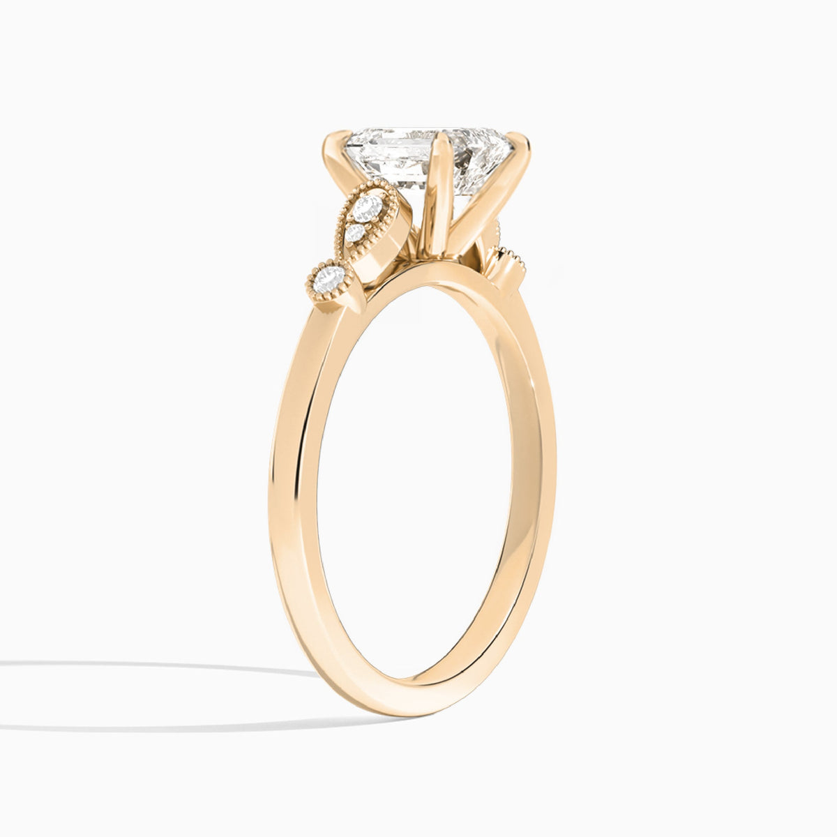 Emerald Ballad Lab Grown Diamond Engagement Ring In 14K Rose Gold, Angle View