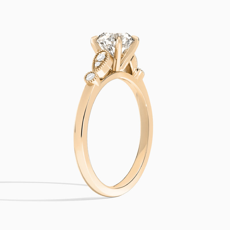 Round Ballad Lab Grown Diamond Engagement Ring In 14K Rose Gold, Angle View