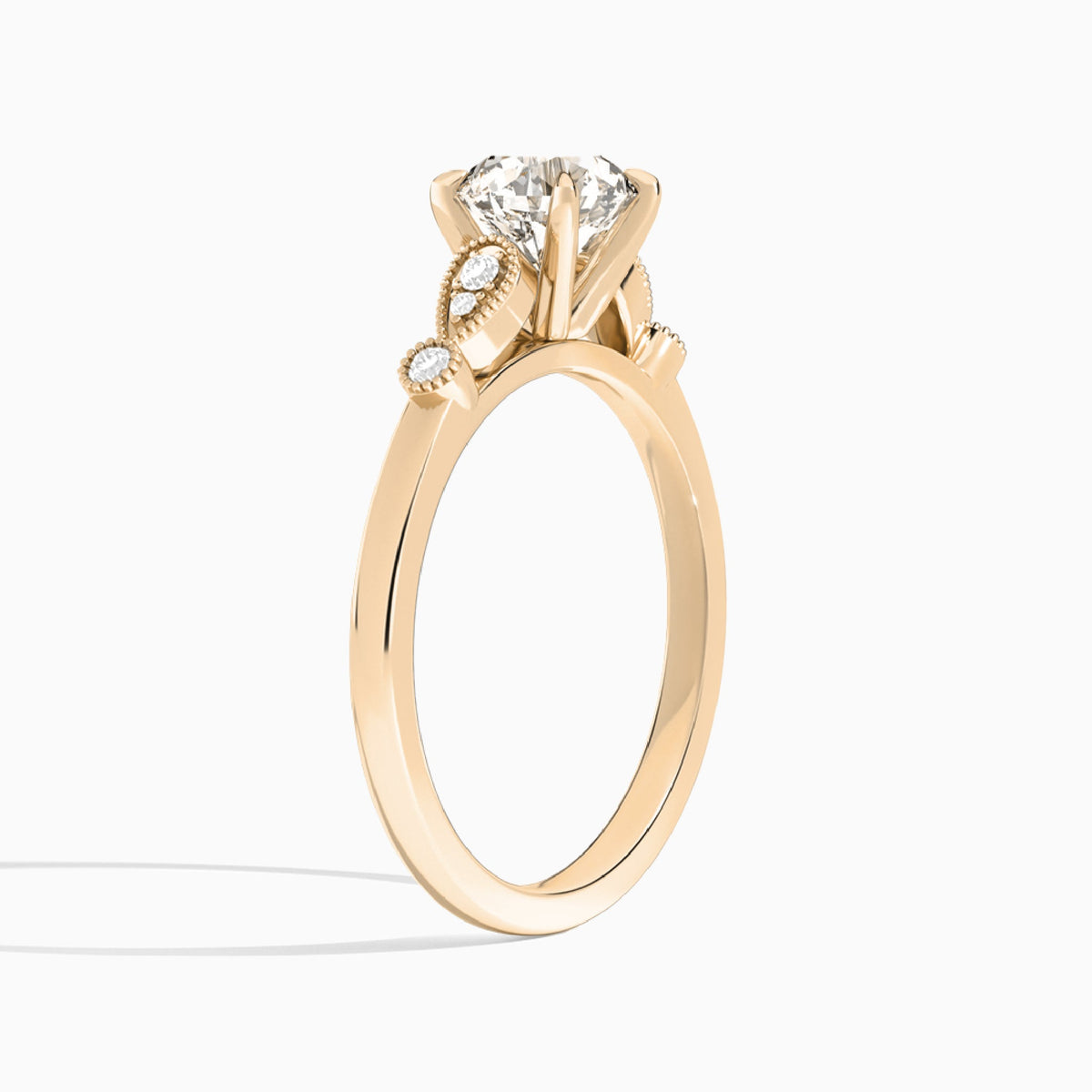 Round Ballad Lab Grown Diamond Engagement Ring In 14K Rose Gold, Angle View