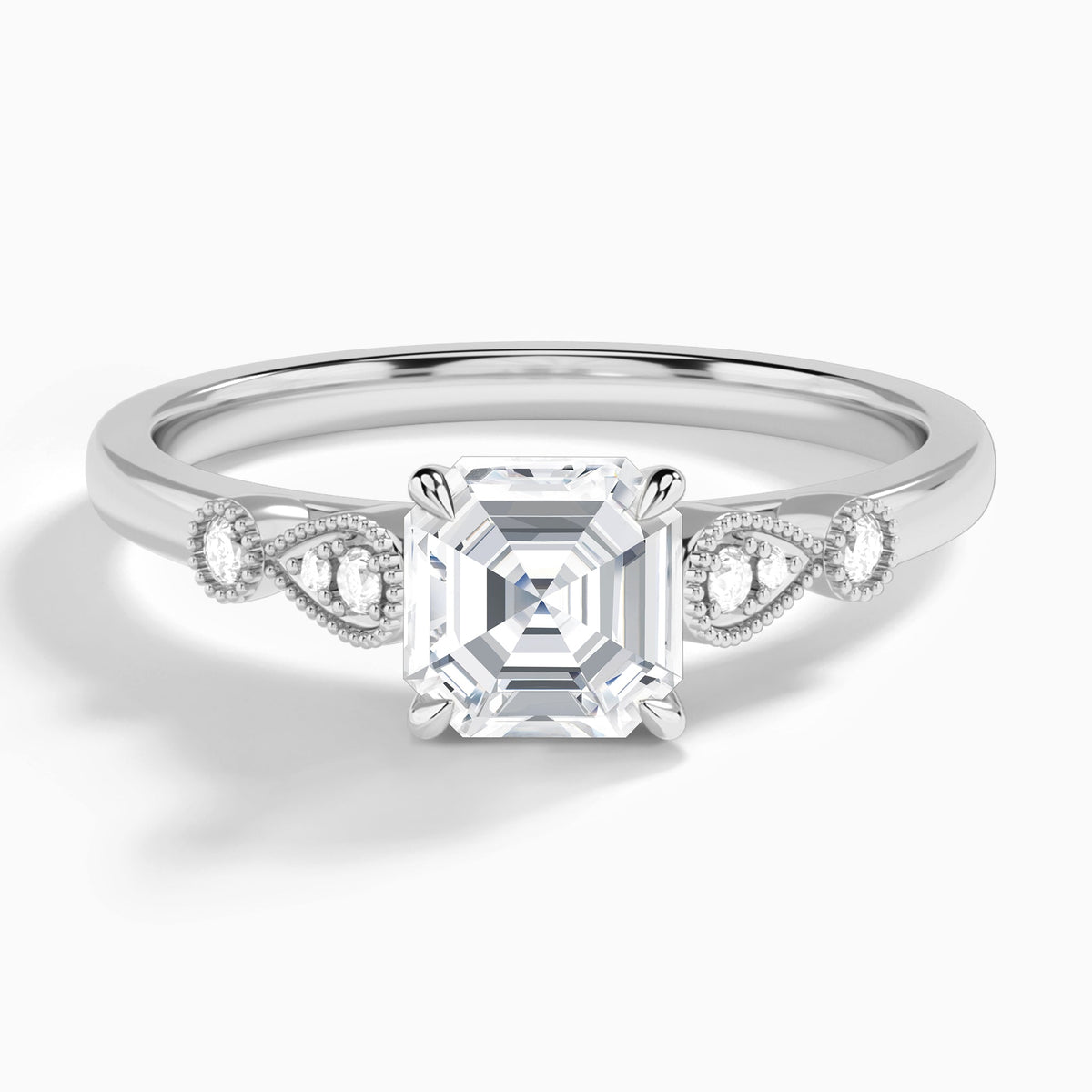 Asscher Ballad Lab Grown Diamond Engagement Ring In 14K White Gold - Lucenjuri