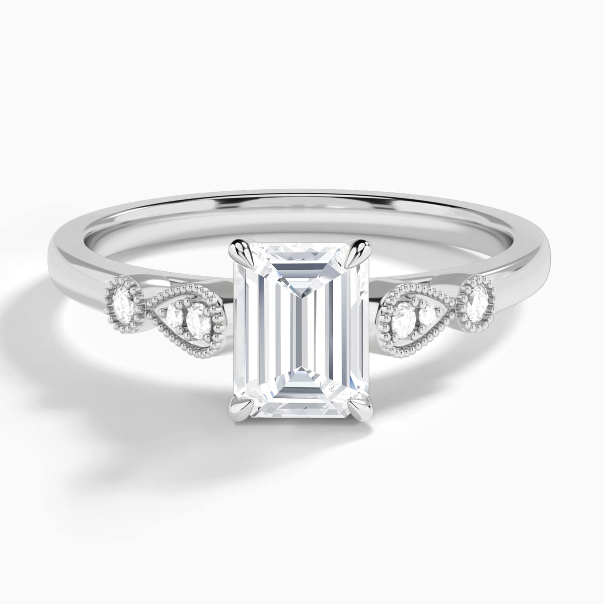Emerald Ballad Lab Grown Diamond Engagement Ring In 14K White Gold - Lucenjuri