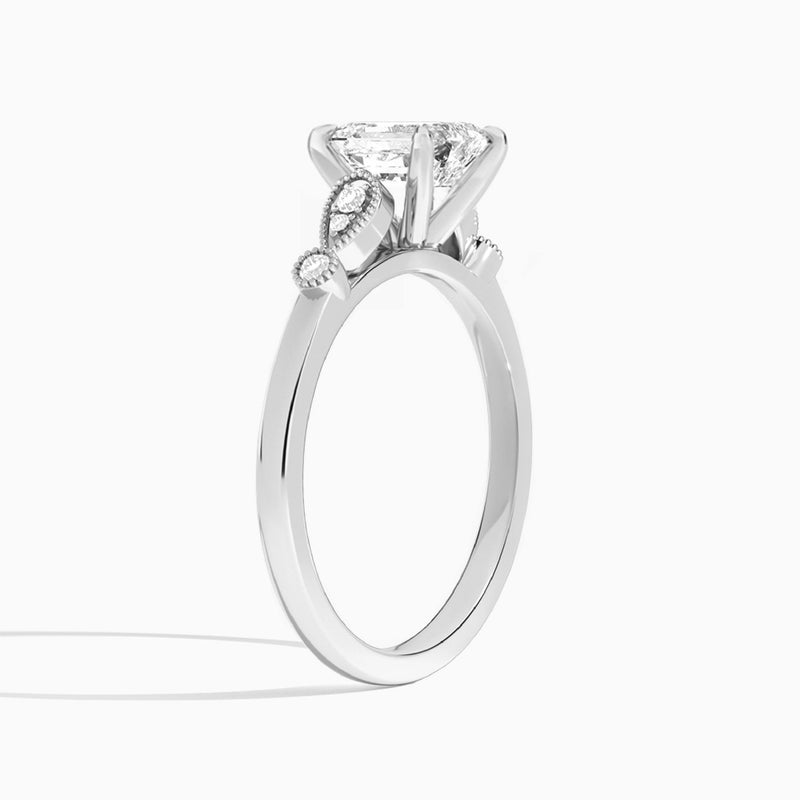 Emerald Ballad Lab Grown Diamond Engagement Ring In 18K White Gold, Angle View
