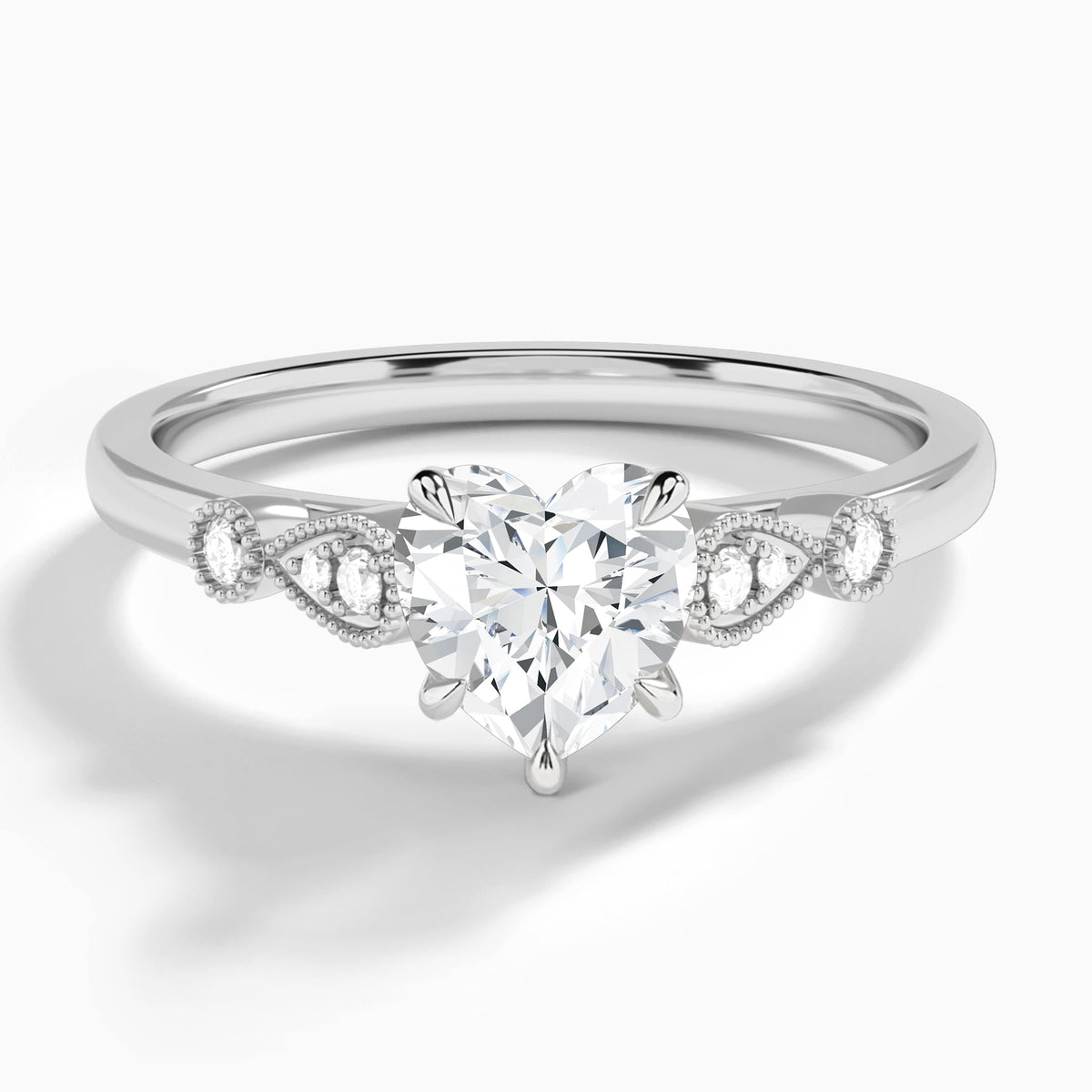 Heart Ballad Lab Grown Diamond Engagement Ring In 18K White Gold - Lucenjuri