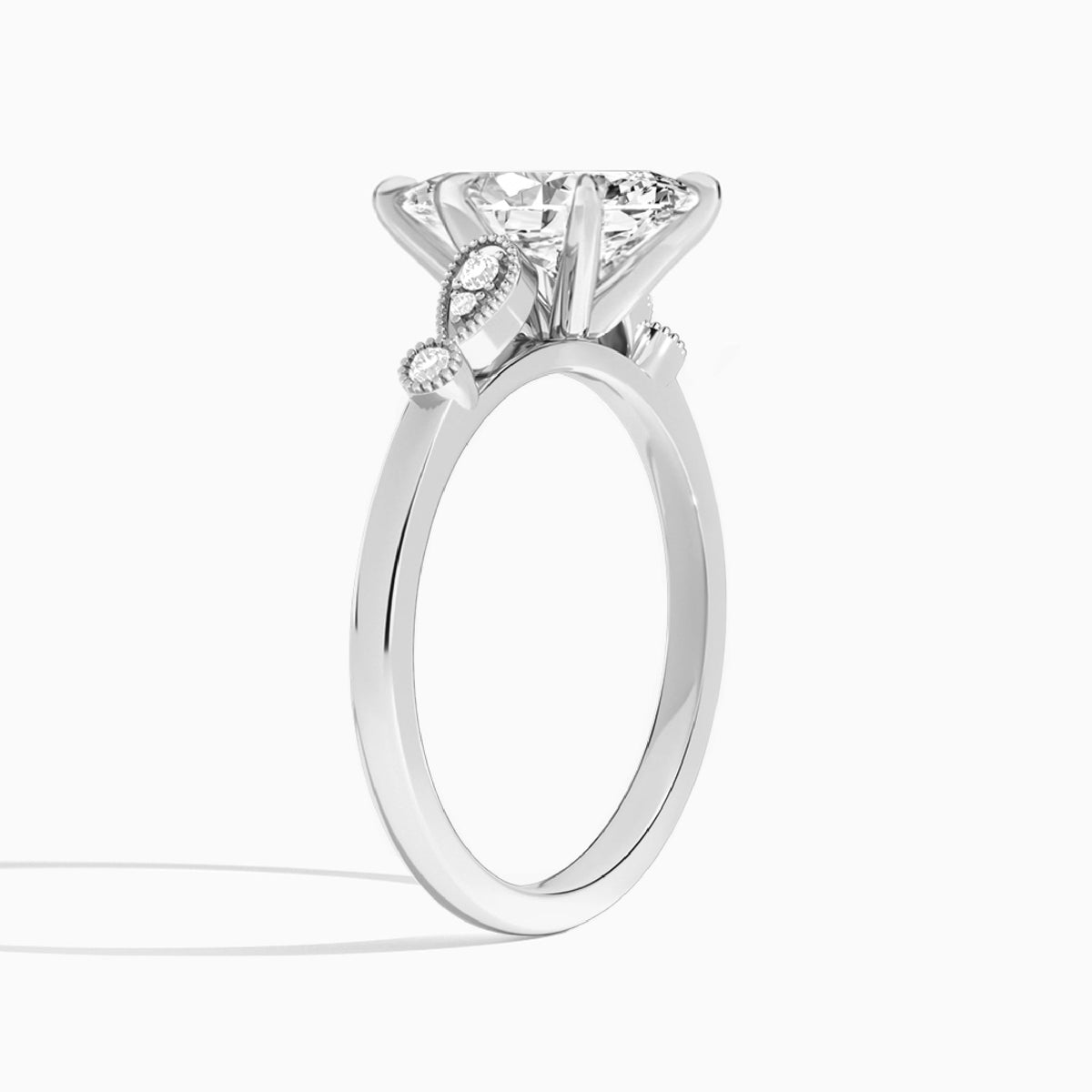 Marquise Ballad Lab Grown Diamond Engagement Ring In 14K White Gold, Angle View