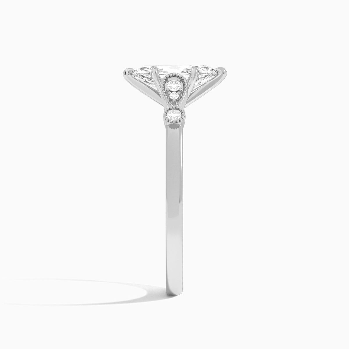 Marquise Ballad Lab Grown Diamond Engagement Ring In 14K White Gold, Side View
