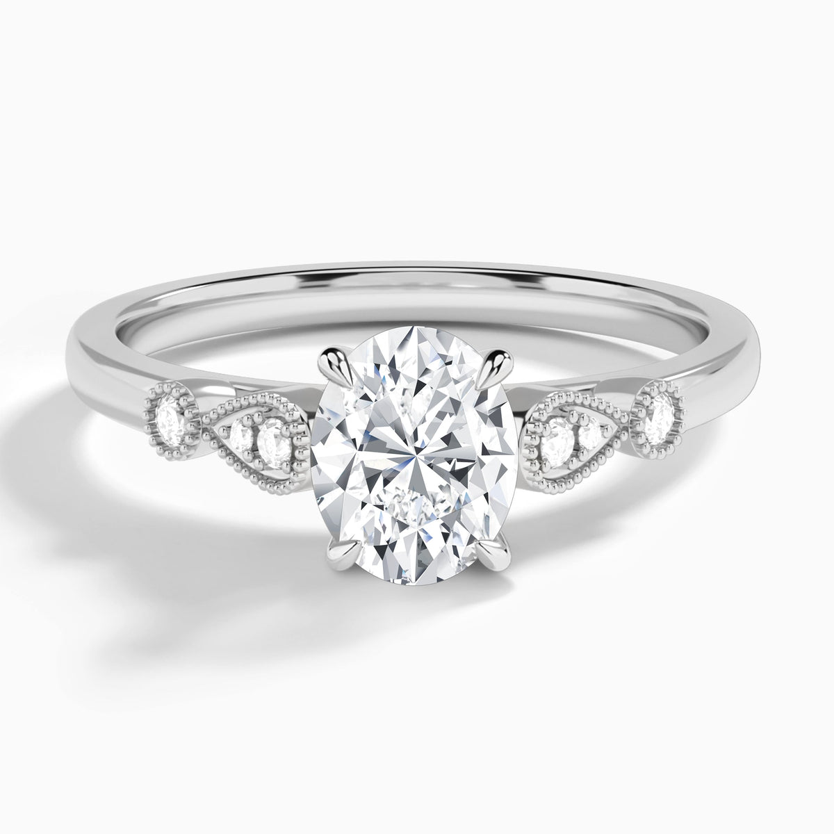 Oval Ballad Lab Grown Diamond Engagement Ring In 14K White Gold - Lucenjuri