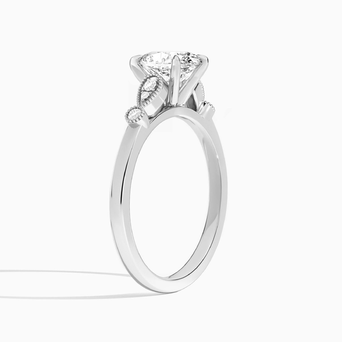 Oval Ballad Lab Grown Diamond Engagement Ring In 14K White Gold, Angle View