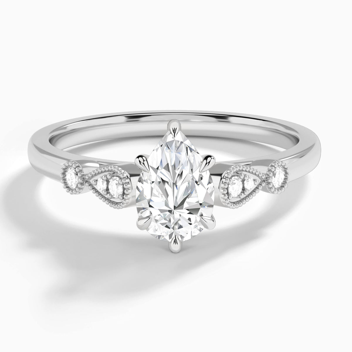 Pear Ballad Lab Grown Diamond Engagement Ring In 14K White Gold - Lucenjuri