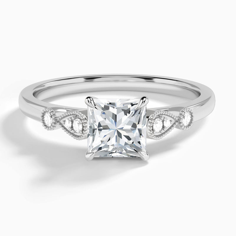 Princess Ballad Lab Grown Diamond Engagement Ring In 14K White Gold - Lucenjuri
