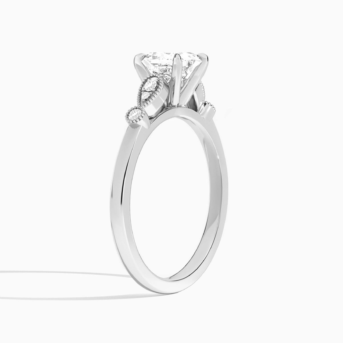 Princess Ballad Lab Grown Diamond Engagement Ring In 18K White Gold, Angle View