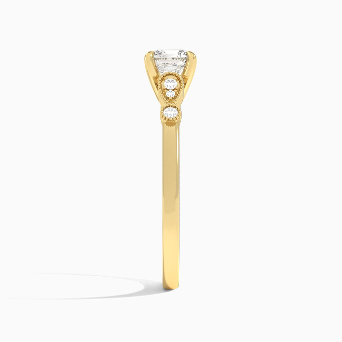Cushion Ballad Lab Grown Diamond Engagement Ring In 14K Yellow Gold, Side View