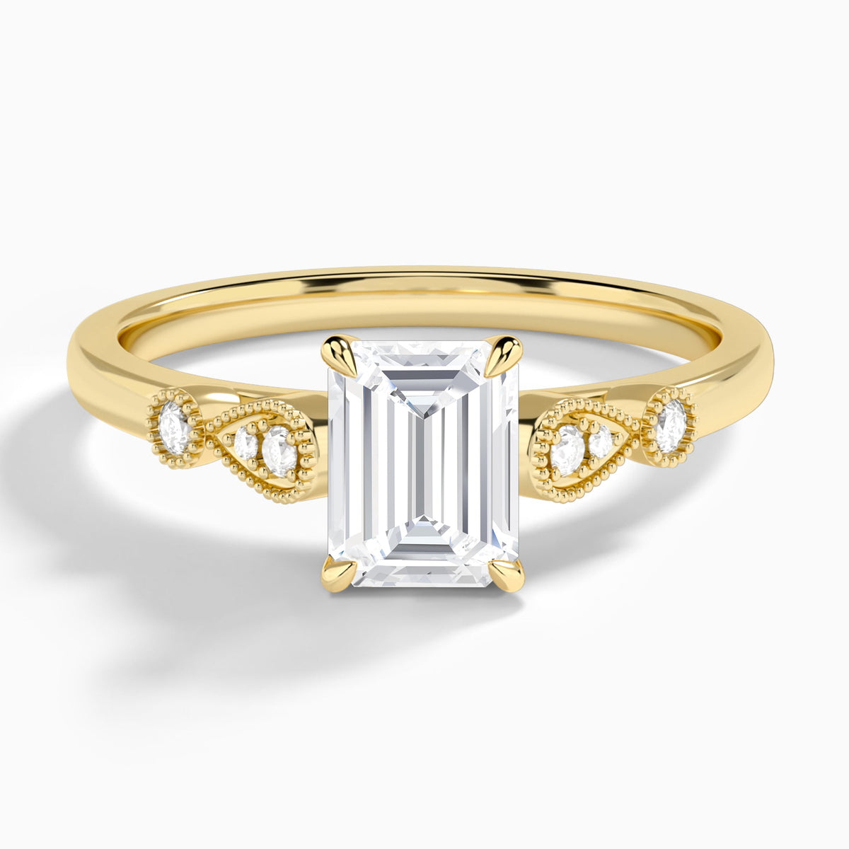 Emerald Ballad Lab Grown Diamond Engagement Ring In 14K Yellow Gold - Lucenjuri