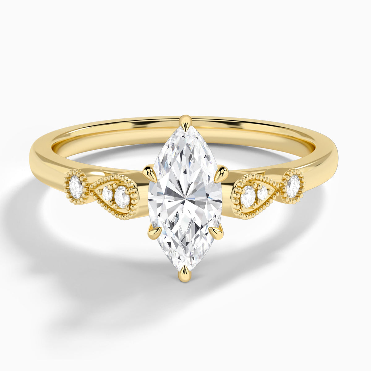 Marquise Ballad Lab Grown Diamond Engagement Ring In 18K Yellow Gold - Lucenjuri