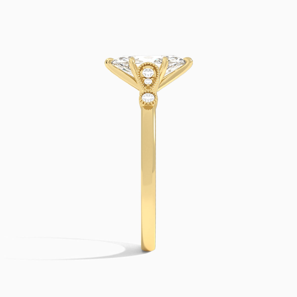 Marquise Ballad Lab Grown Diamond Engagement Ring In 14K Yellow Gold, Side View