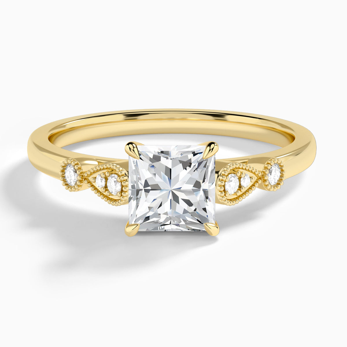 Princess Ballad Lab Grown Diamond Engagement Ring In 18K Yellow Gold - Lucenjuri