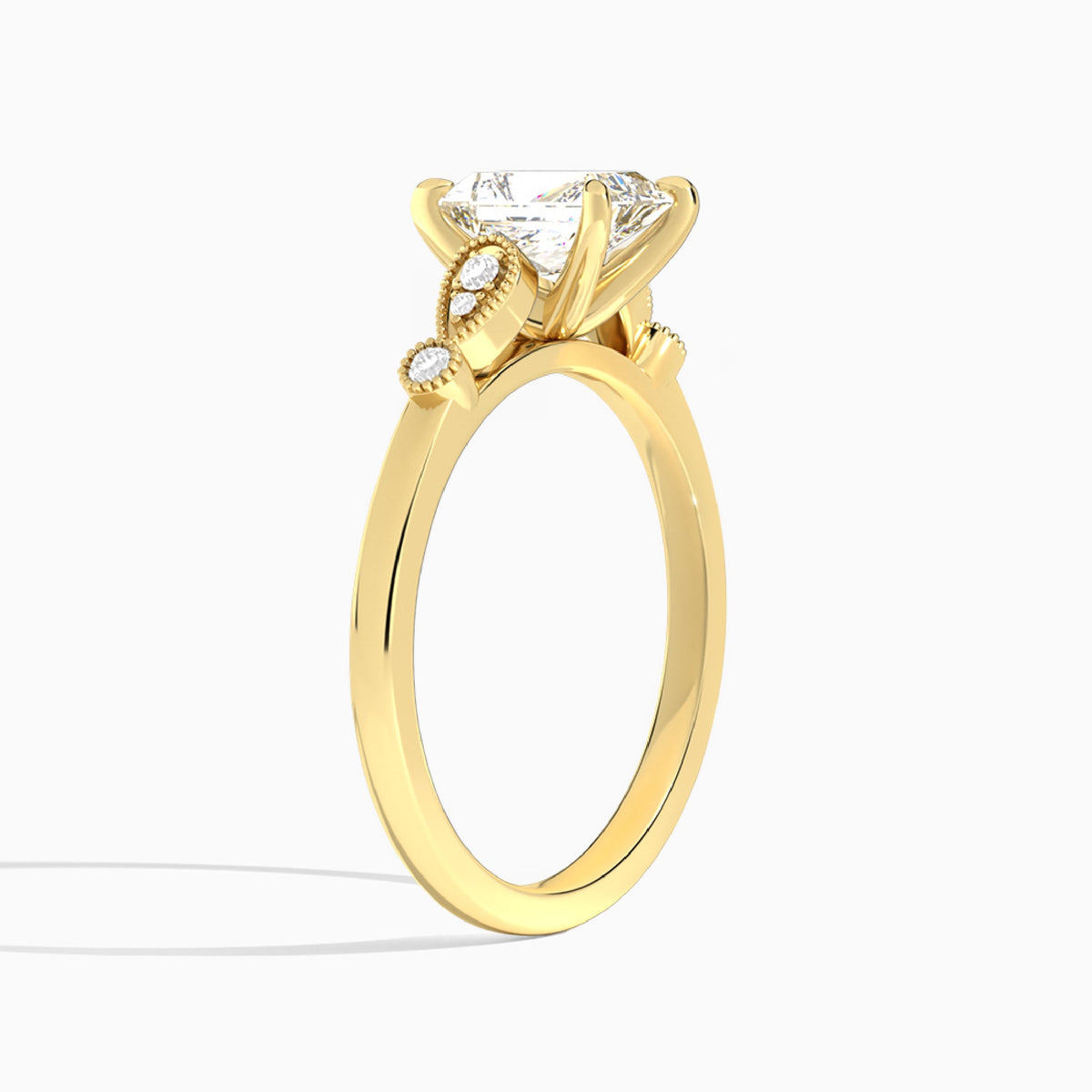 Radiant Ballad Lab Grown Diamond Engagement Ring In 18K Yellow Gold, Angle View