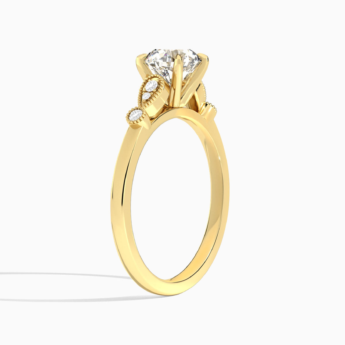 Round Ballad Lab Grown Diamond Engagement Ring In 18K Yellow Gold, Angle View