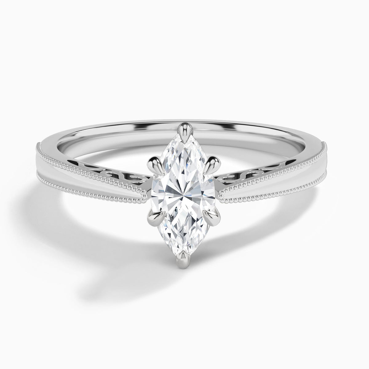 Marquise Engraved Lab Grown Solitaire Diamond Engagement Ring In Platinum - Lucenjuri