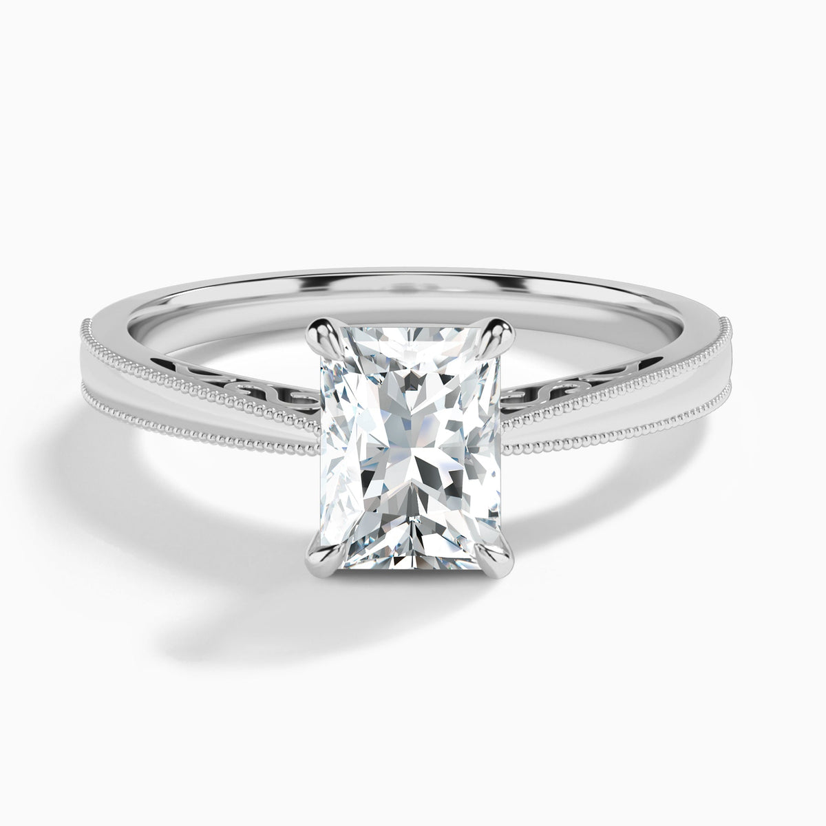 Radiant Engraved Lab Grown Solitaire Diamond Engagement Ring In Platinum - Lucenjuri