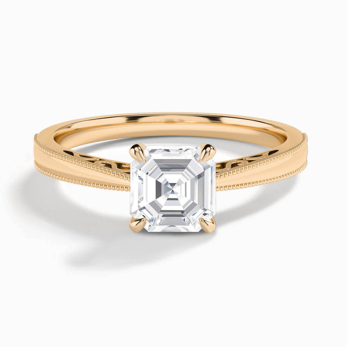 Asscher Engraved Lab Grown Solitaire Diamond Engagement Ring In 14K Rose Gold - Lucenjuri
