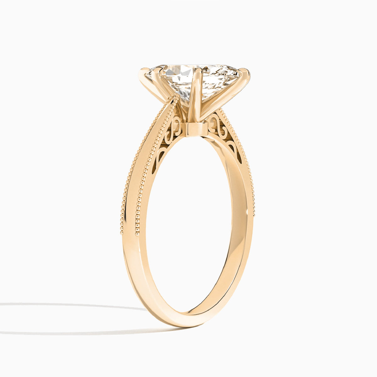 Marquise Engraved Lab Grown Solitaire Diamond Engagement Ring In 14K Rose Gold, Angle View