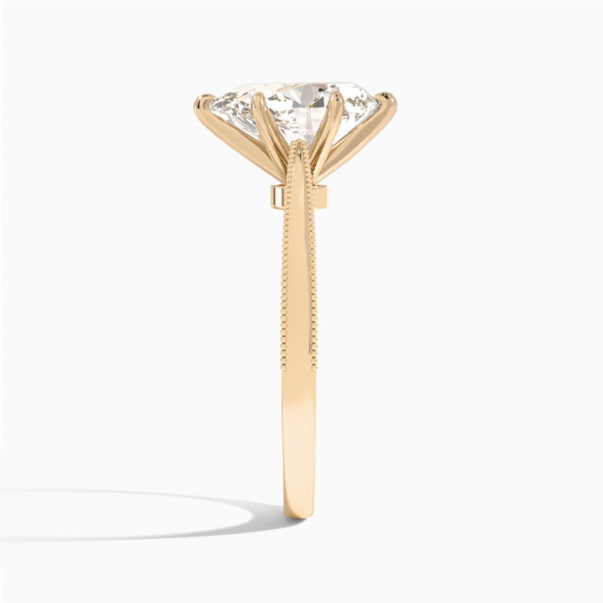 Pear Engraved Lab Grown Solitaire Diamond Engagement Ring In 14K Rose Gold, Side View