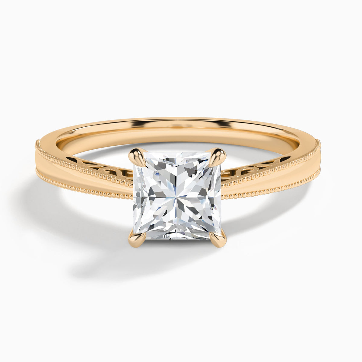 Princess Engraved Lab Grown Solitaire Diamond Engagement Ring In 14K Rose Gold - Lucenjuri