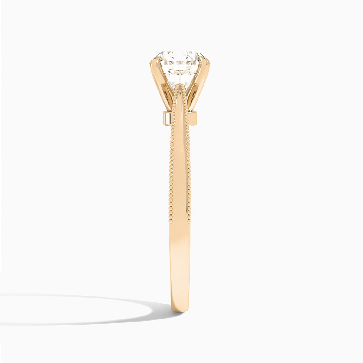Round Engraved Lab Grown Solitaire Diamond Engagement Ring In 14K Rose Gold, Side View