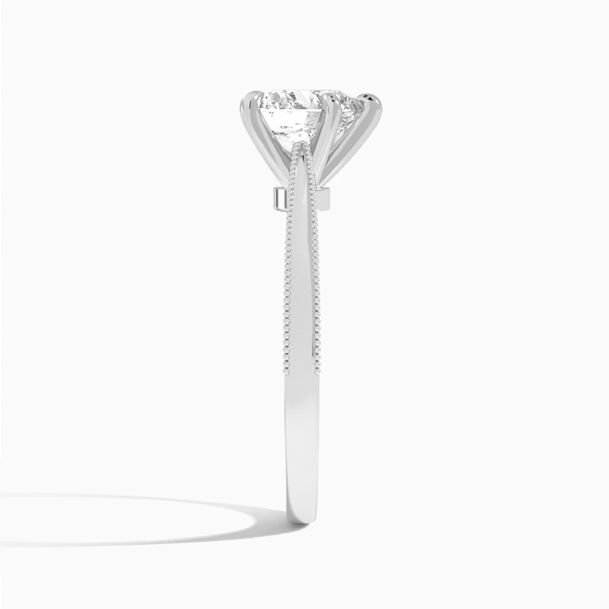 Heart Engraved Lab Grown Solitaire Diamond Engagement Ring In 14K White Gold, Side View