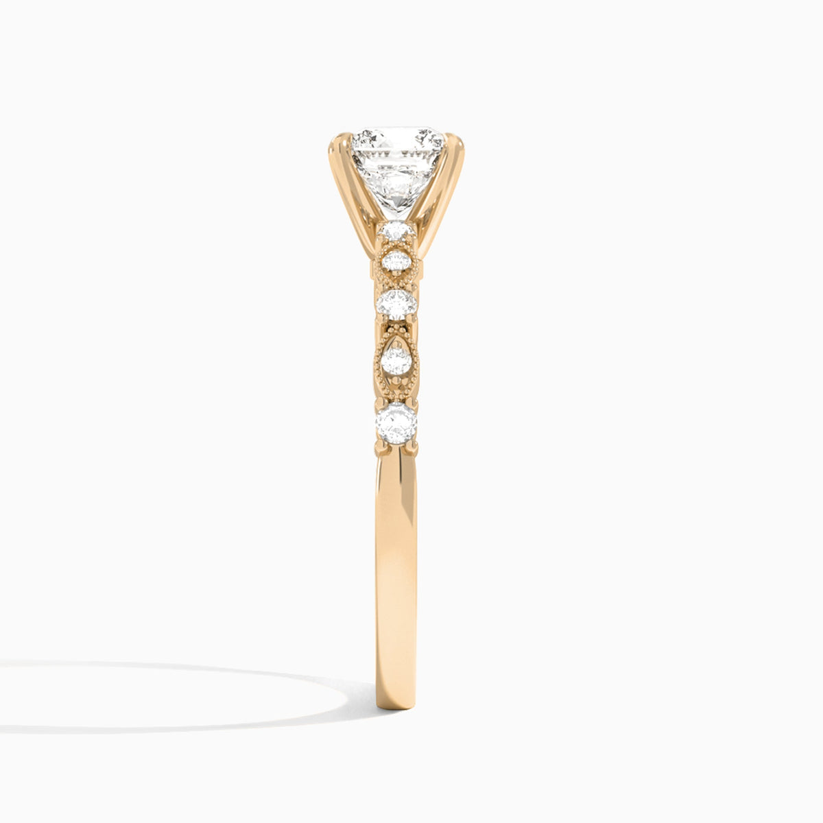 Cushion Vrenna Lab Grown Diamond Engagement Ring In 14K Rose Gold, Side View
