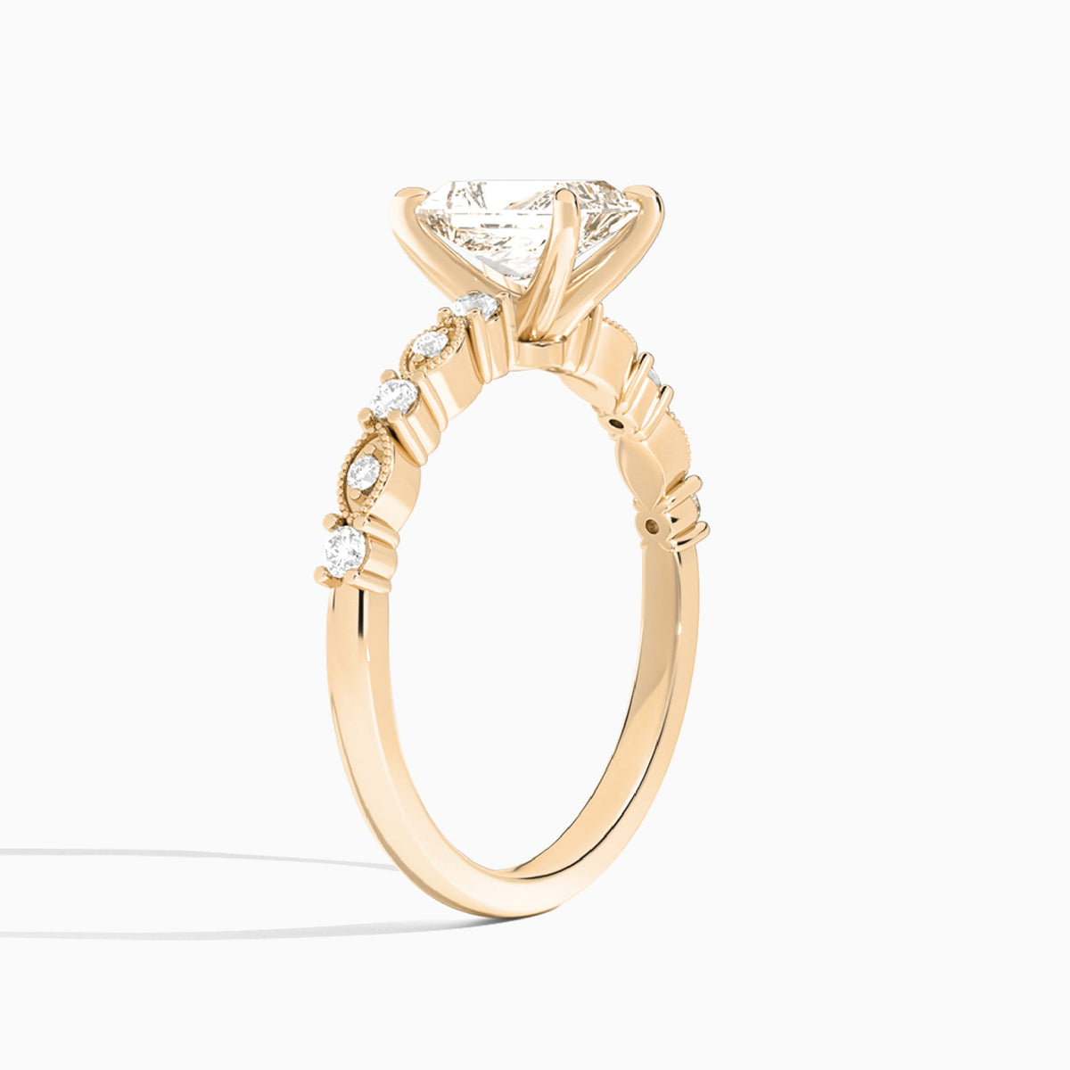Radiant Vrenna Lab Grown Diamond Engagement Ring In 14K Rose Gold, Angle View