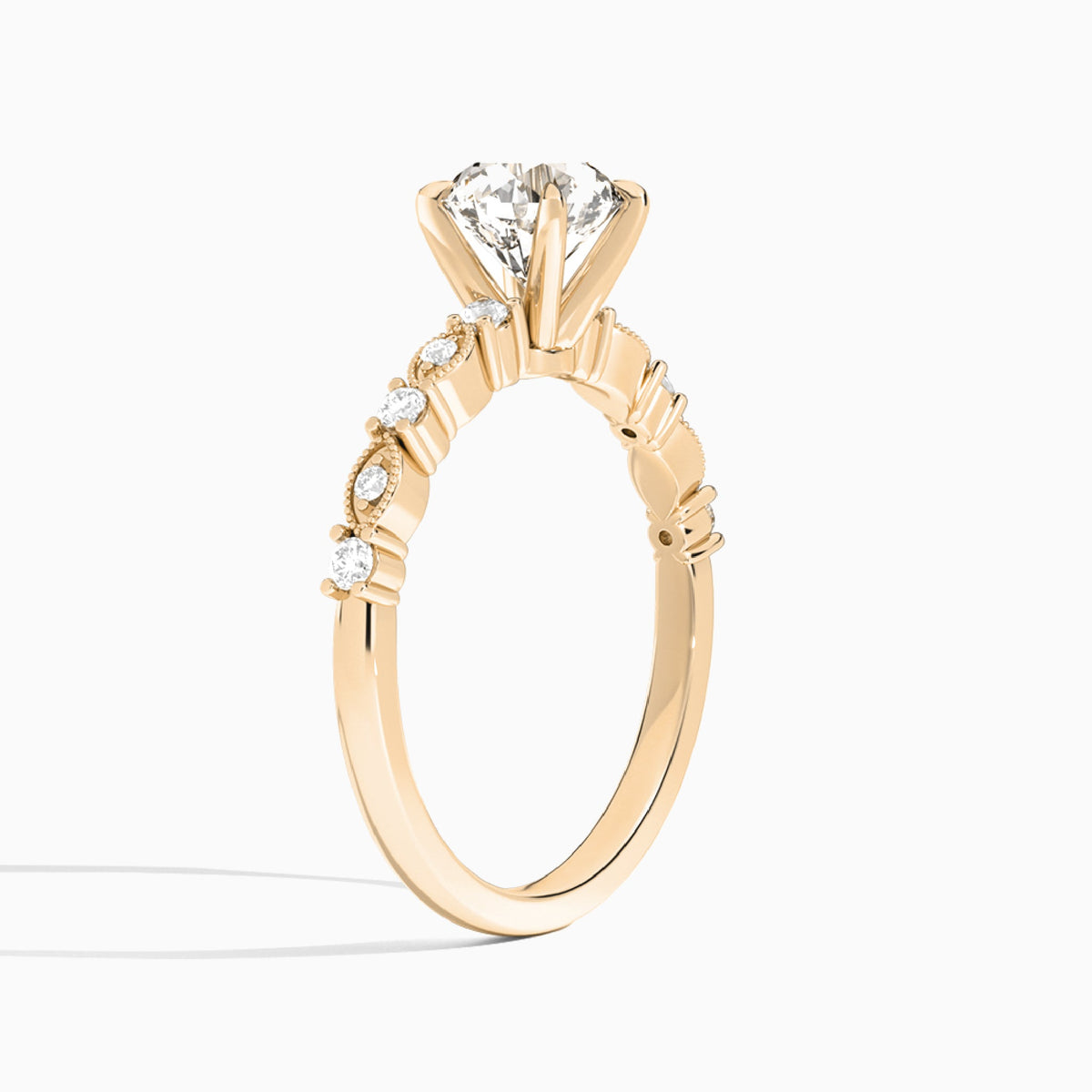 Round Vrenna Lab Grown Diamond Engagement Ring In 14K Rose Gold, Angle View