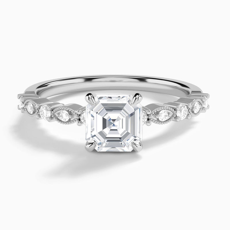 Asscher Vrenna Lab Grown Diamond Engagement Ring In 18K White Gold - Lucenjuri