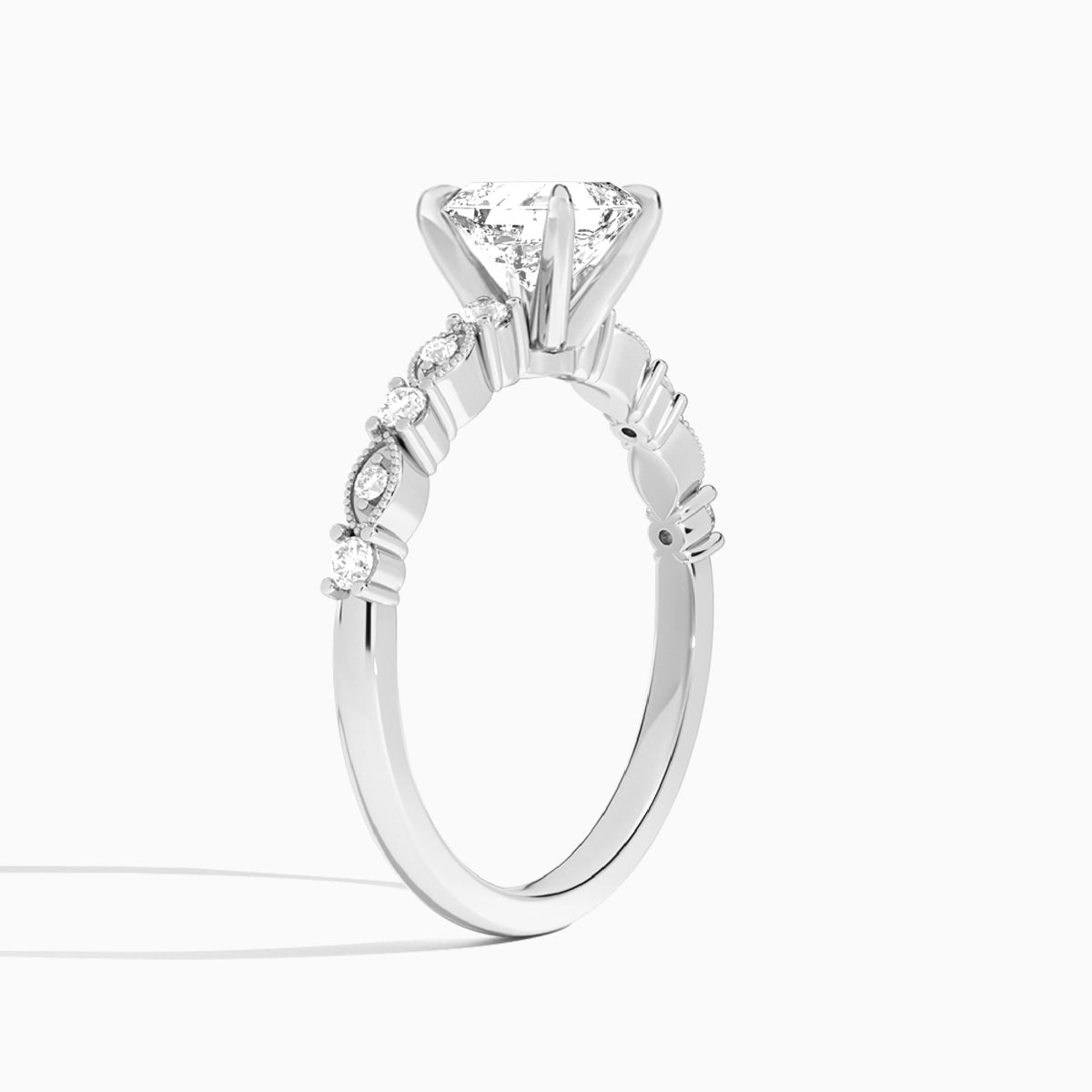 Asscher Vrenna Lab Grown Diamond Engagement Ring In 14K White Gold, Angle View